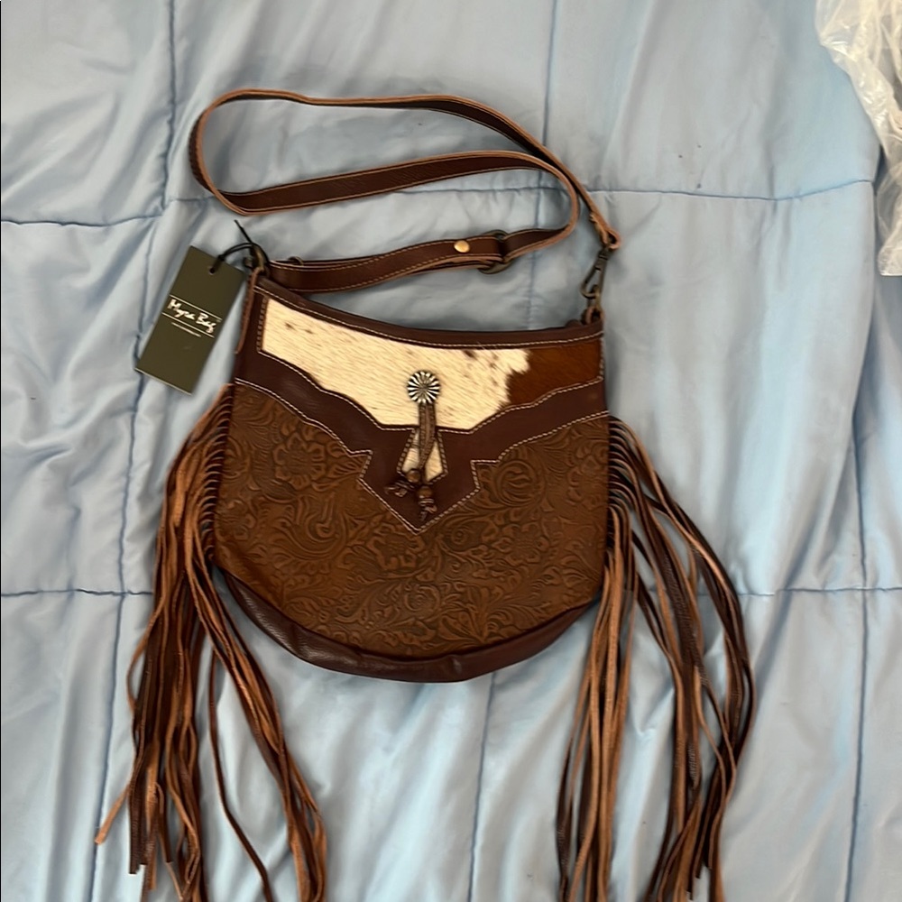 Myra Bag Brown and White Fringe Shoulder Bag